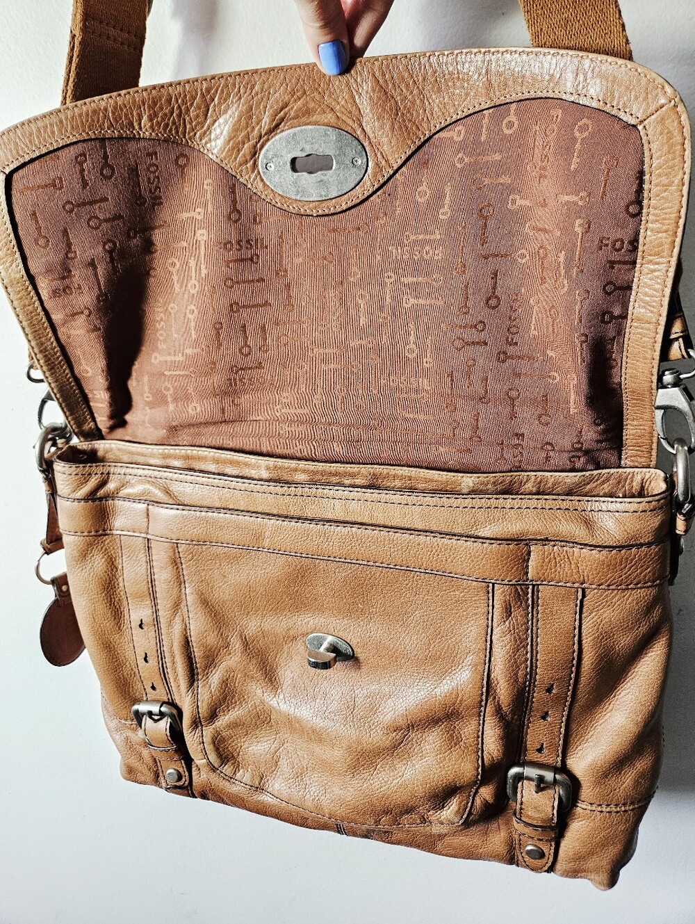 Fossil Maddox Messenger Bag Brown Leather Laptop Crossbody Bag - Picture 7 of 9